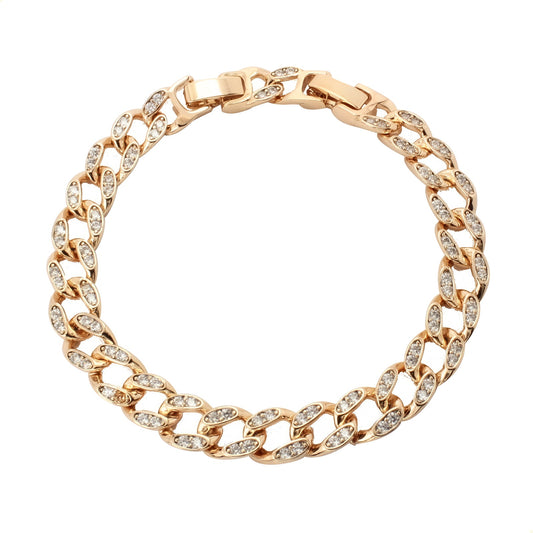 pulsera dorada de tejido cubano con cristales estilo unisex en oro laminado 18k