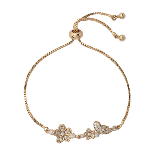 pulsera esclava flores para mujer en oro laminado