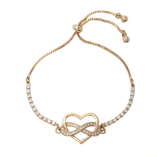 fina pulsera esclava ajustable corazon infinito diamantado oro laminado