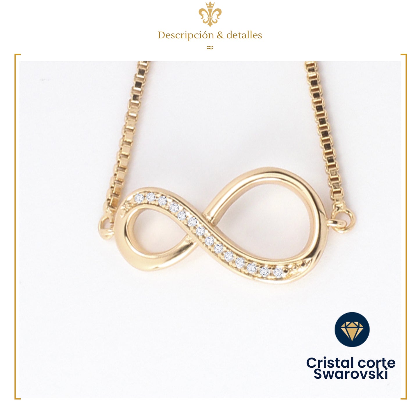 pulsera delgada ajustable diseño infinito diamantado oro laminado