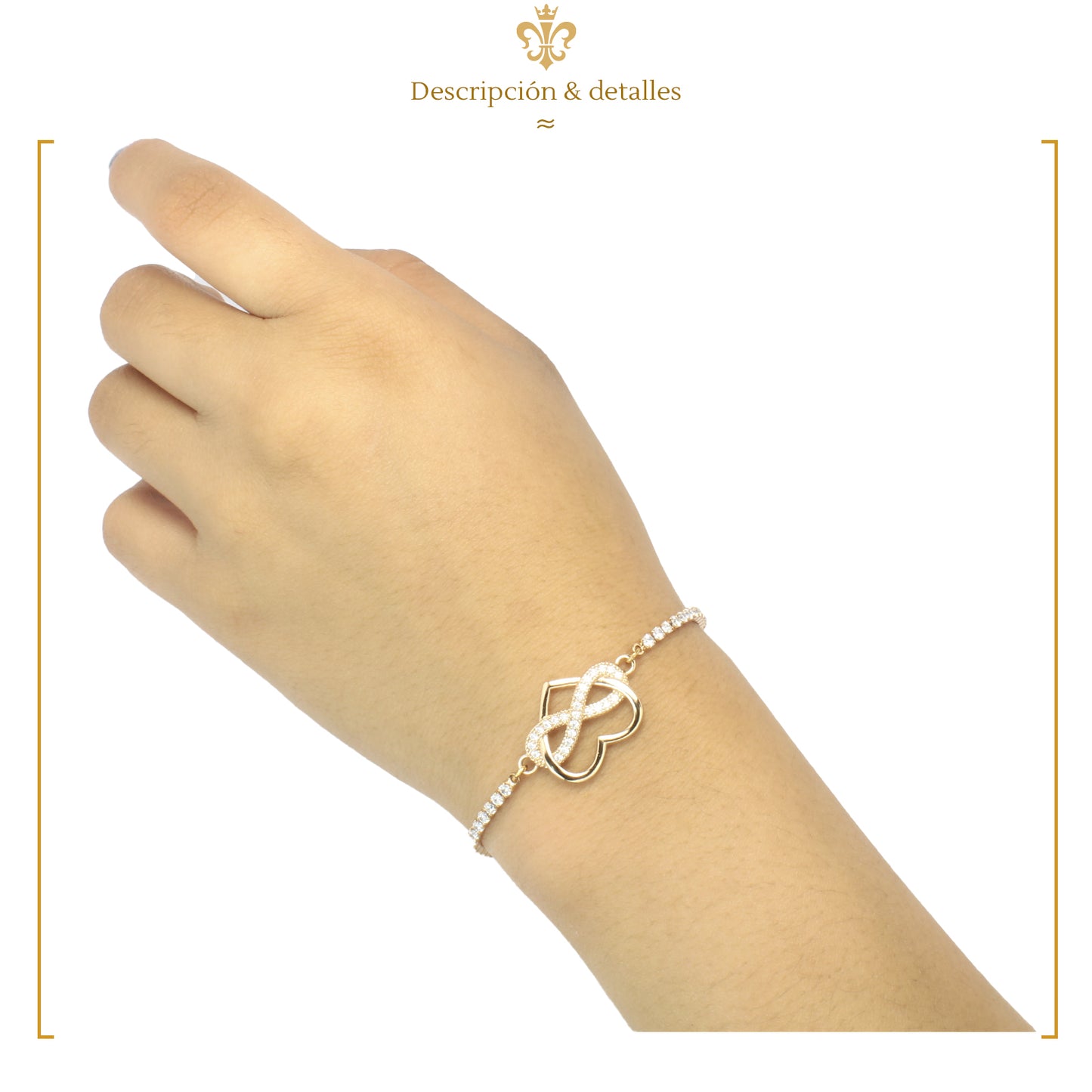 fina pulsera esclava ajustable corazon infinito diamantado oro laminado