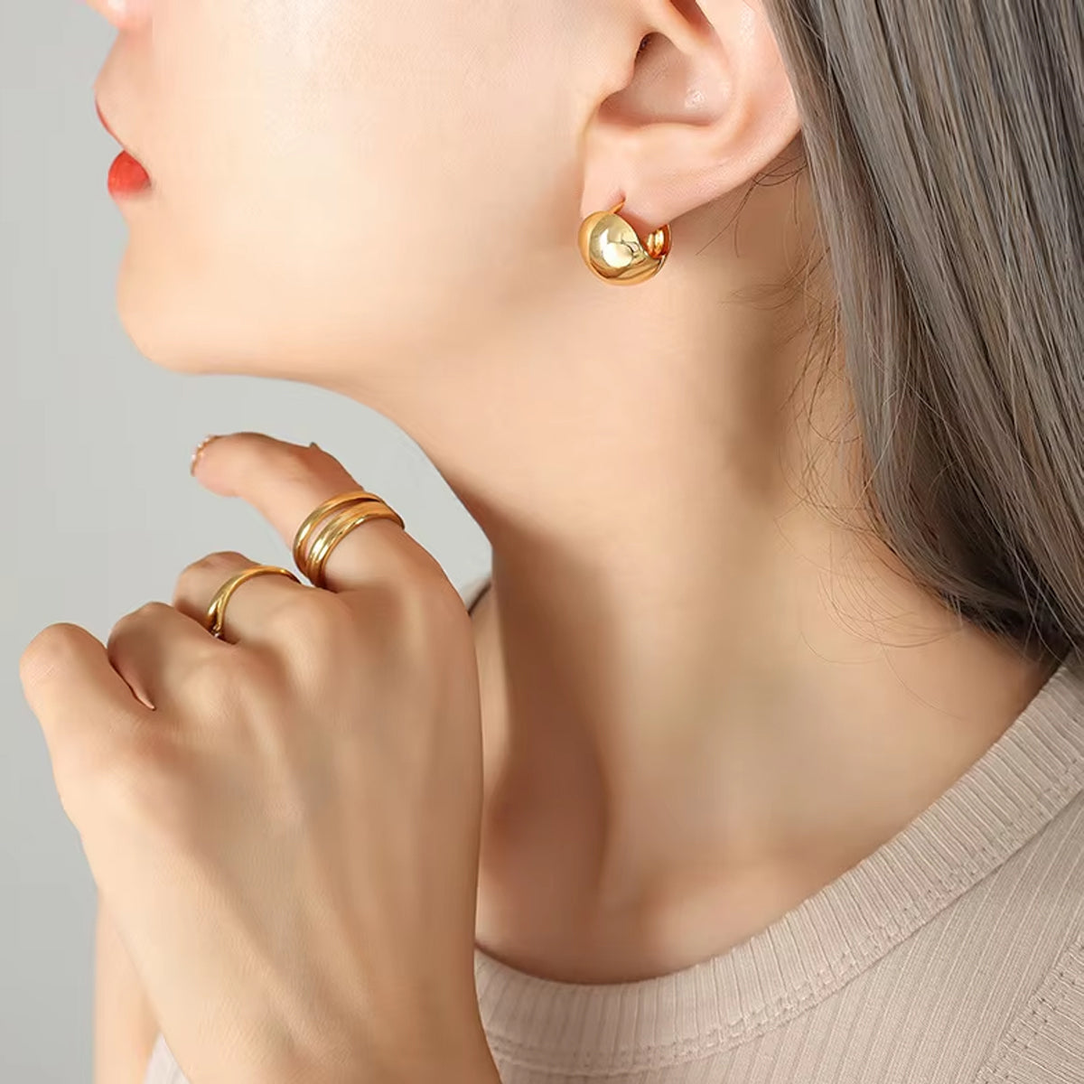 aretes pequeños de boton para mujer en acero inoxidable