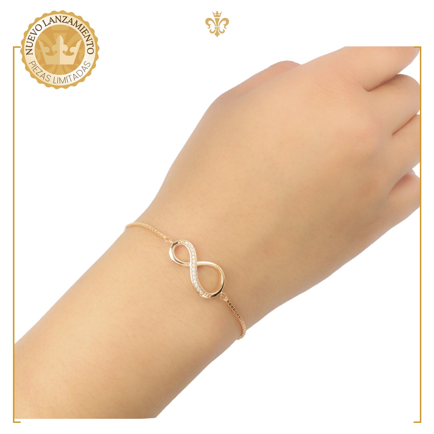 pulsera delgada ajustable diseño infinito diamantado oro laminado