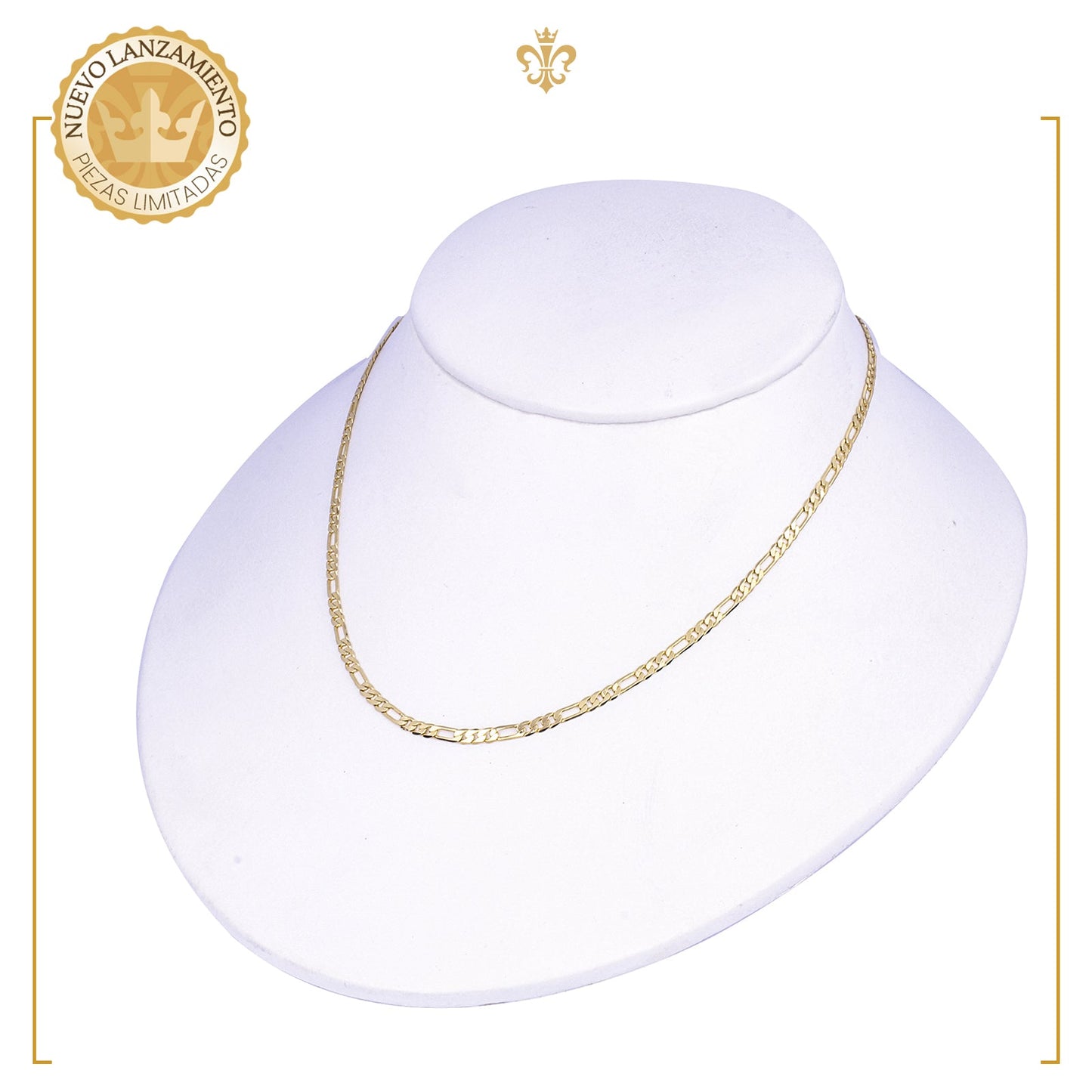 cadena collar tejido figaro de 2.5mm delgada estilo unisex en oro laminado 14k