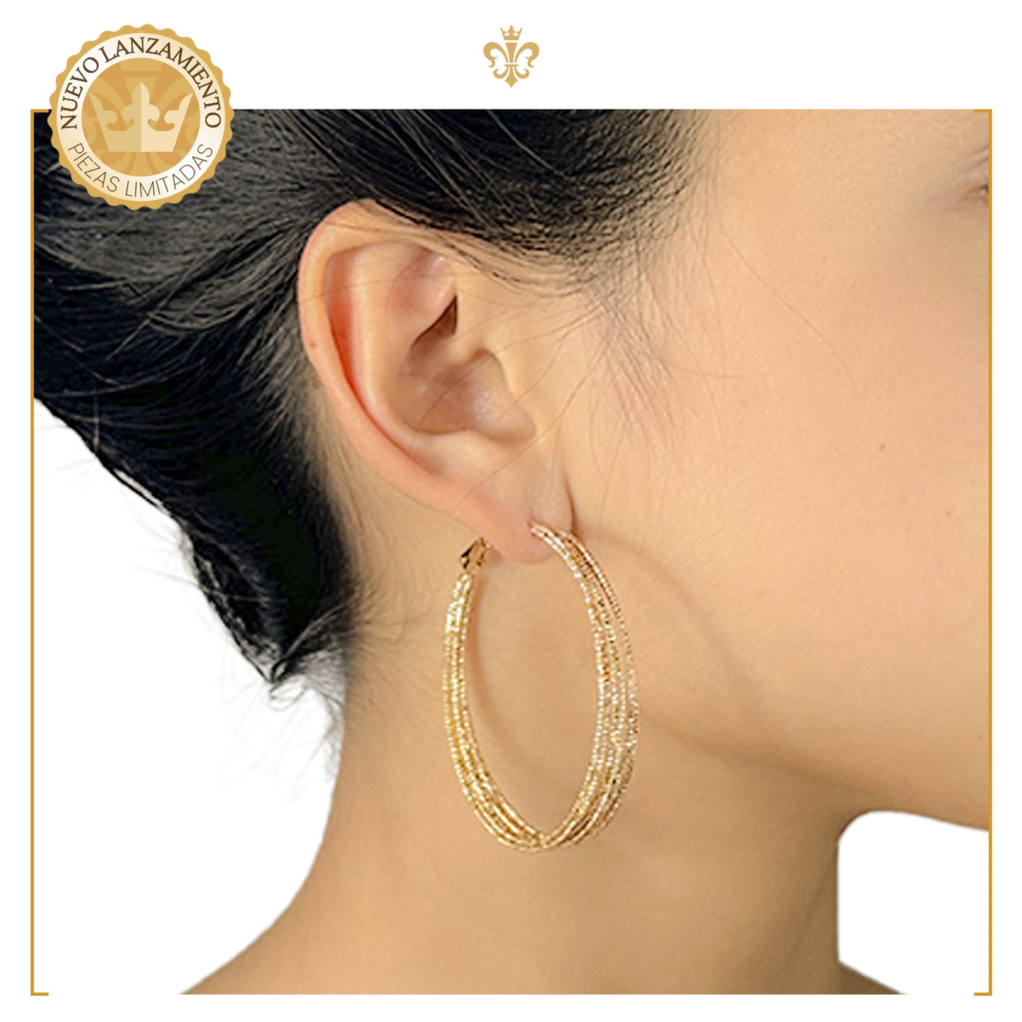 aretes arracadas triple aro diamantado en oro laminado