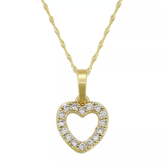 collar gargantilla delgada para mujer con dije de corazon diamantado oro laminado