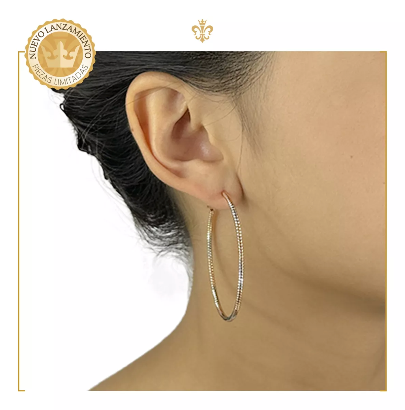 aretes arracadas diamantadas bicolor para mujer oro lamiando