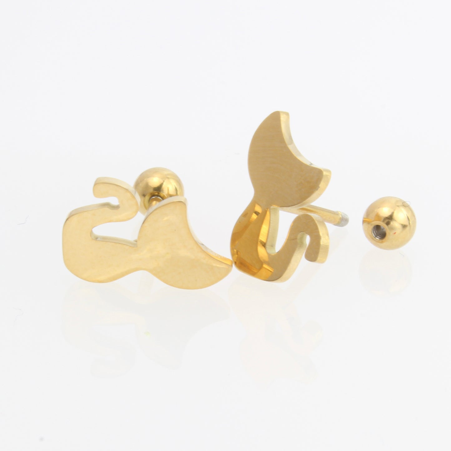 aretes broquel diseño gato listo espejo en oro laminado 14k