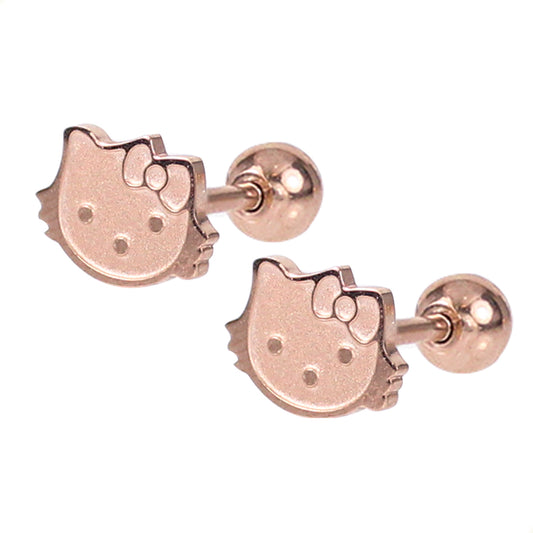 aretes broquel de bolita estilo gatito en oro laminado rosado