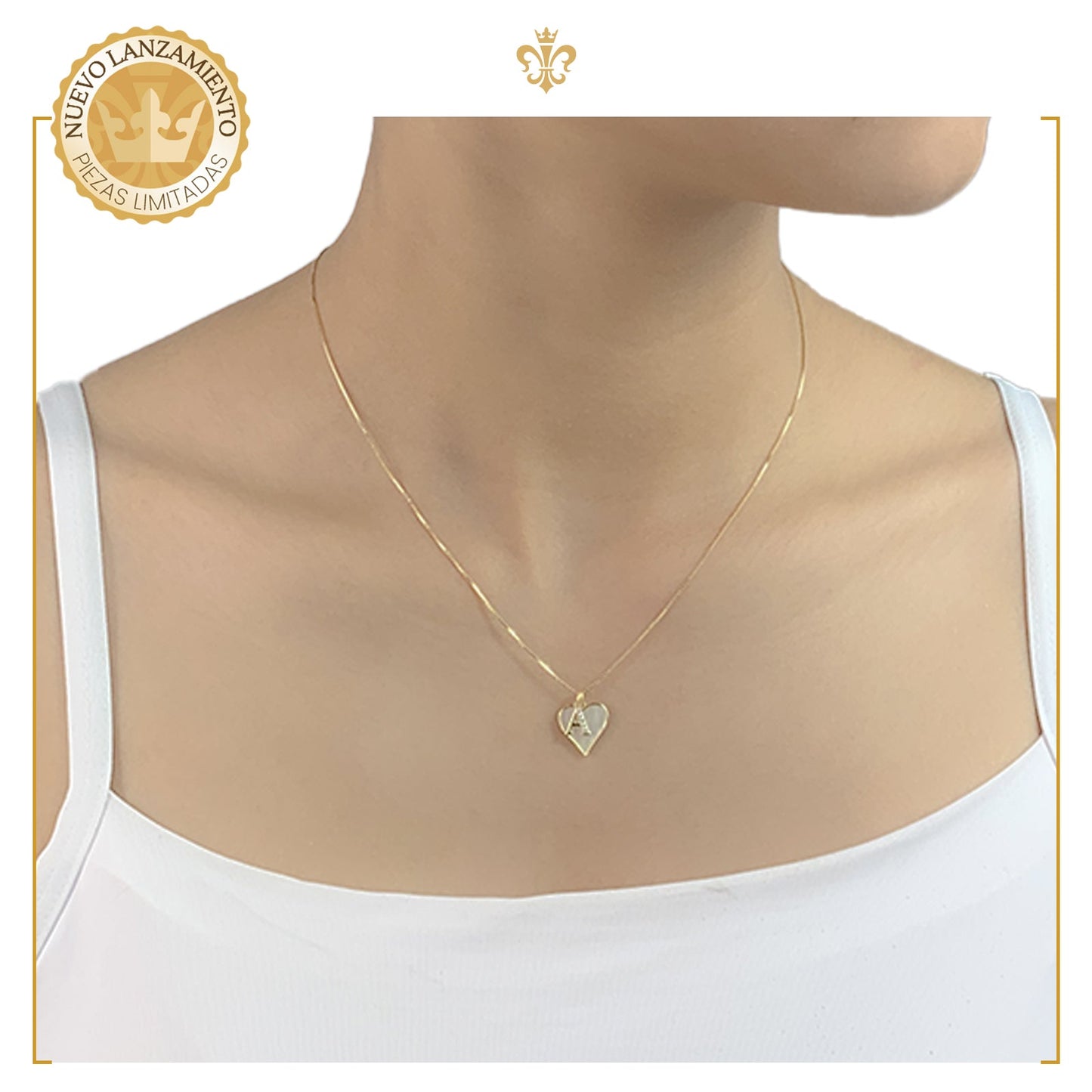 collar de plata 925 con corazón y inicial A para mujer con piedra madre perla