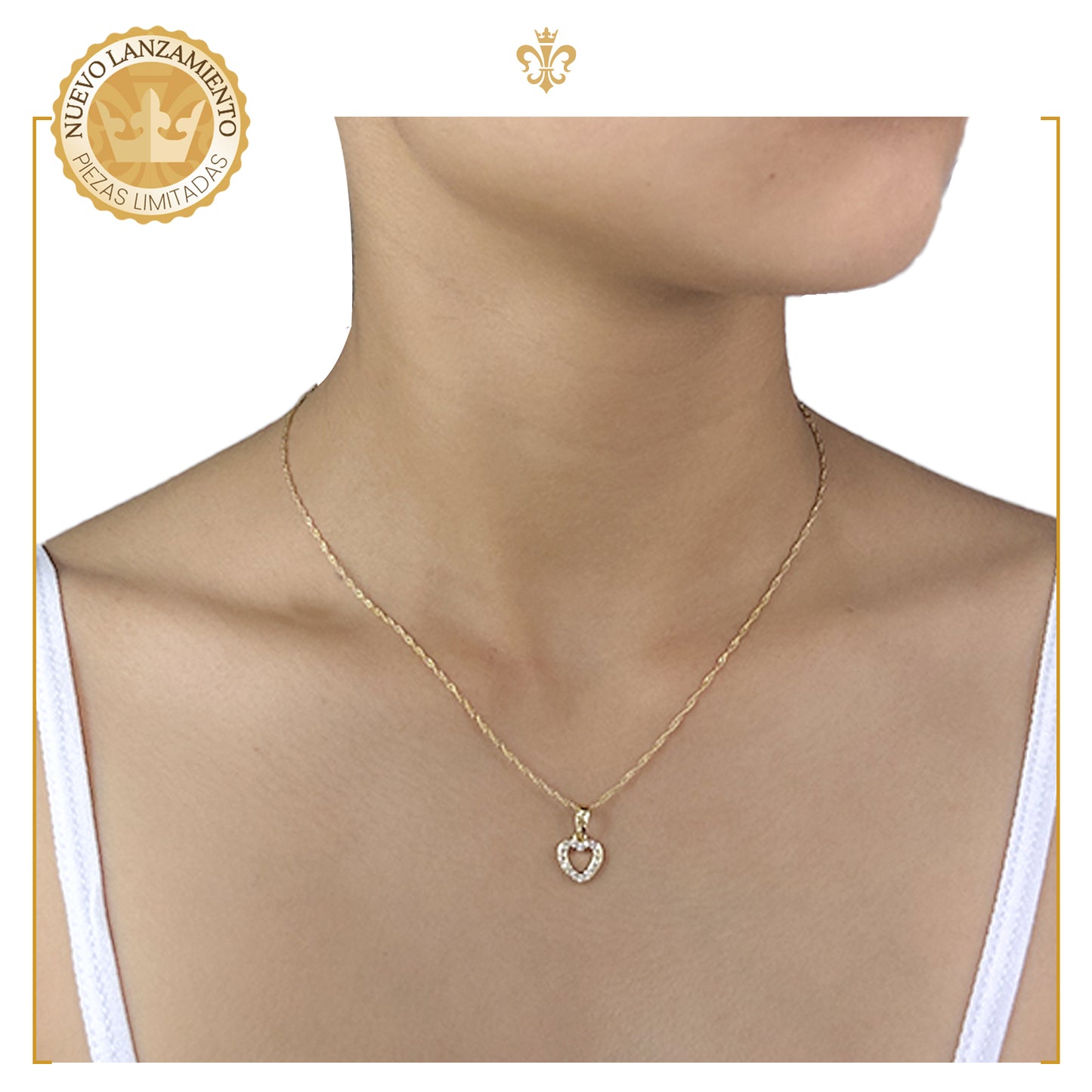 collar gargantilla delgada para mujer con dije de corazon diamantado oro laminado