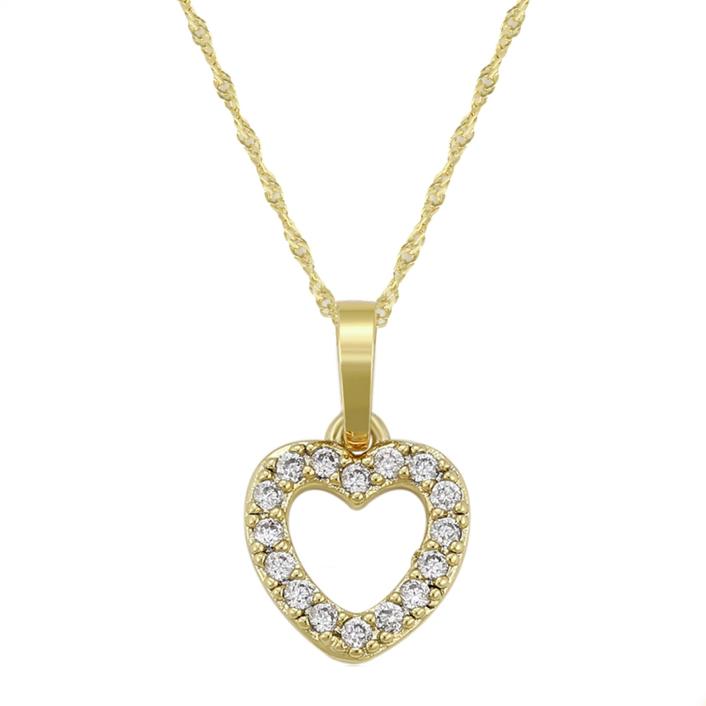 collar con dije de corazón para mujer y niña con cristales en oro laminado 14k