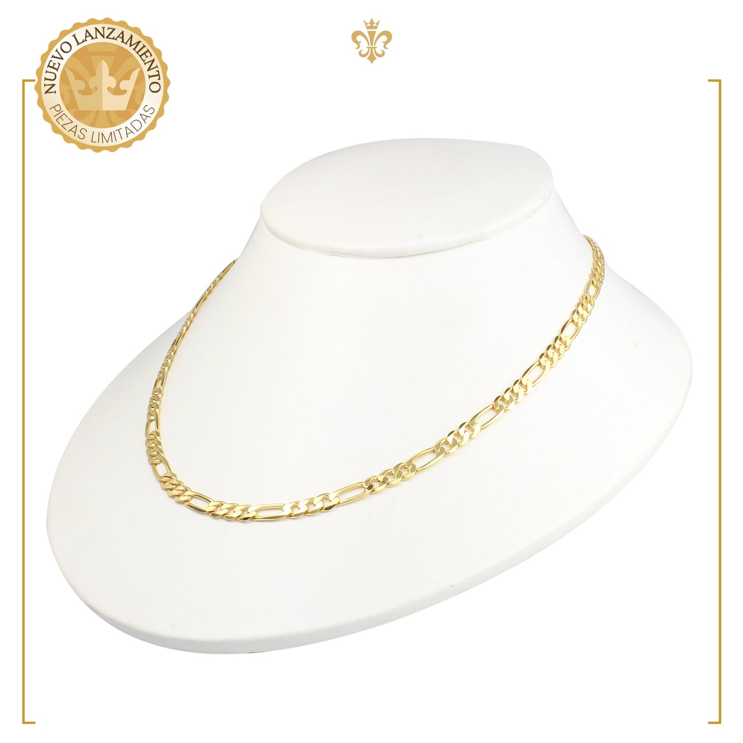 Cadena collar tejido figaro 4mm estilo unisex en oro laminado 24k