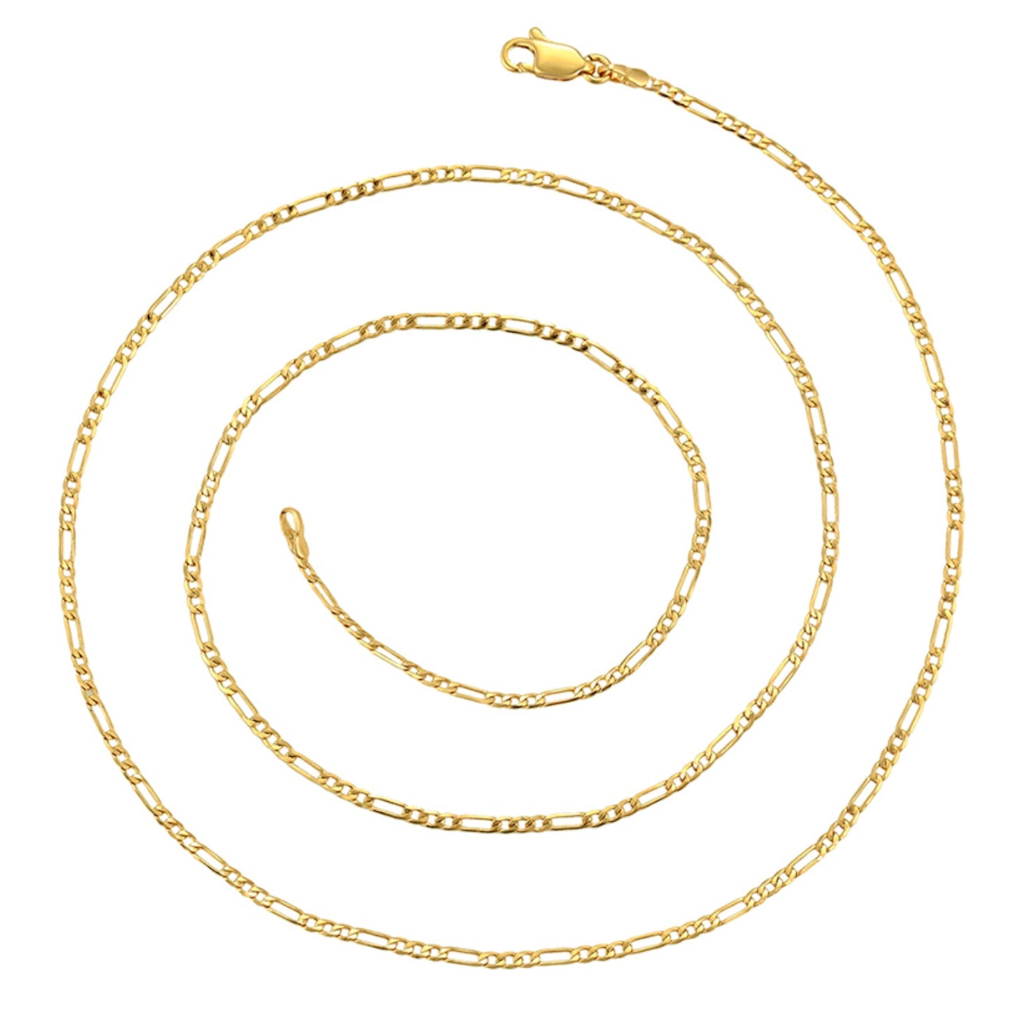 cadena collar tejido figaro de 2.5mm delgada estilo unisex en oro laminado 24k