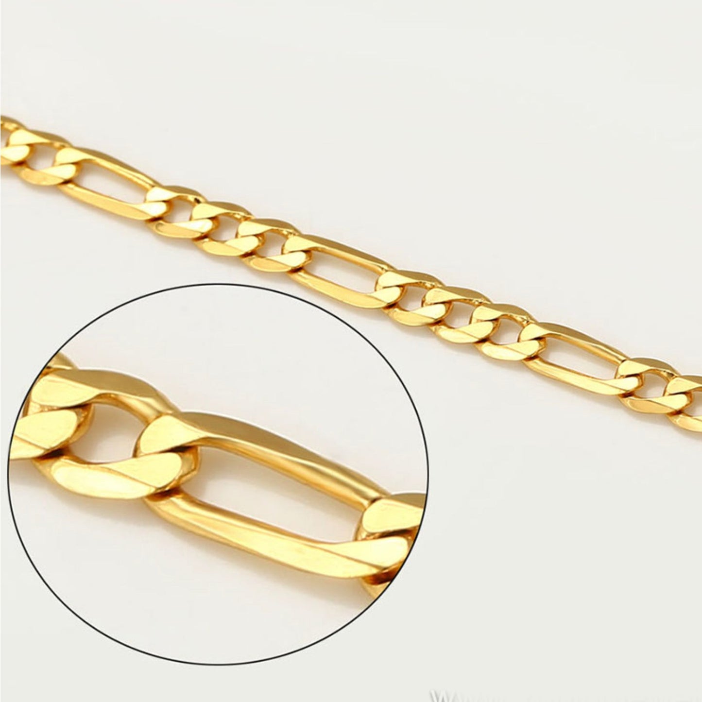 cadena collar tejido figaro de 2.5mm delgada estilo unisex en oro laminado 24k