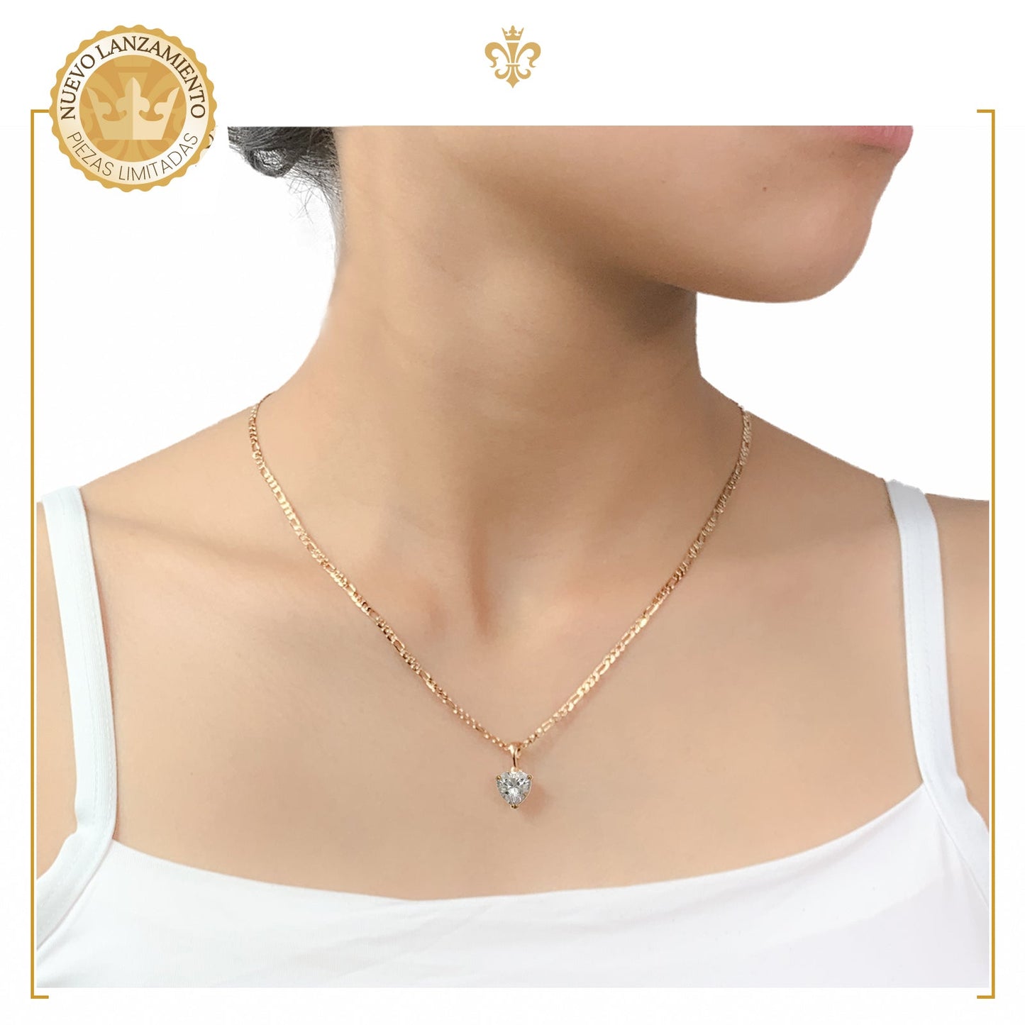 Collar con dije de corazón diamante para mujer en oro laminado